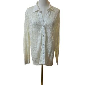 Chico’s white lace button up blouse XL romantic dainty professional academia